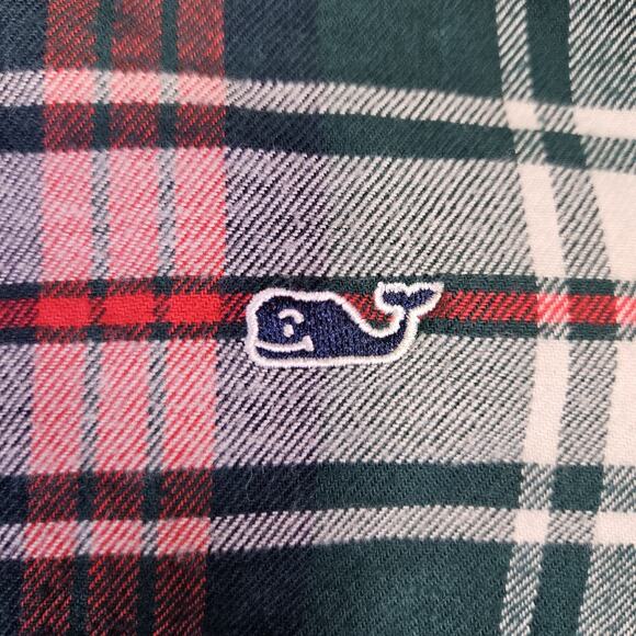 Vineyard Vines Mens Whale Plaid Flannel Shirt M Christmas Holiday Green Red Logo - Picture 6 of 16